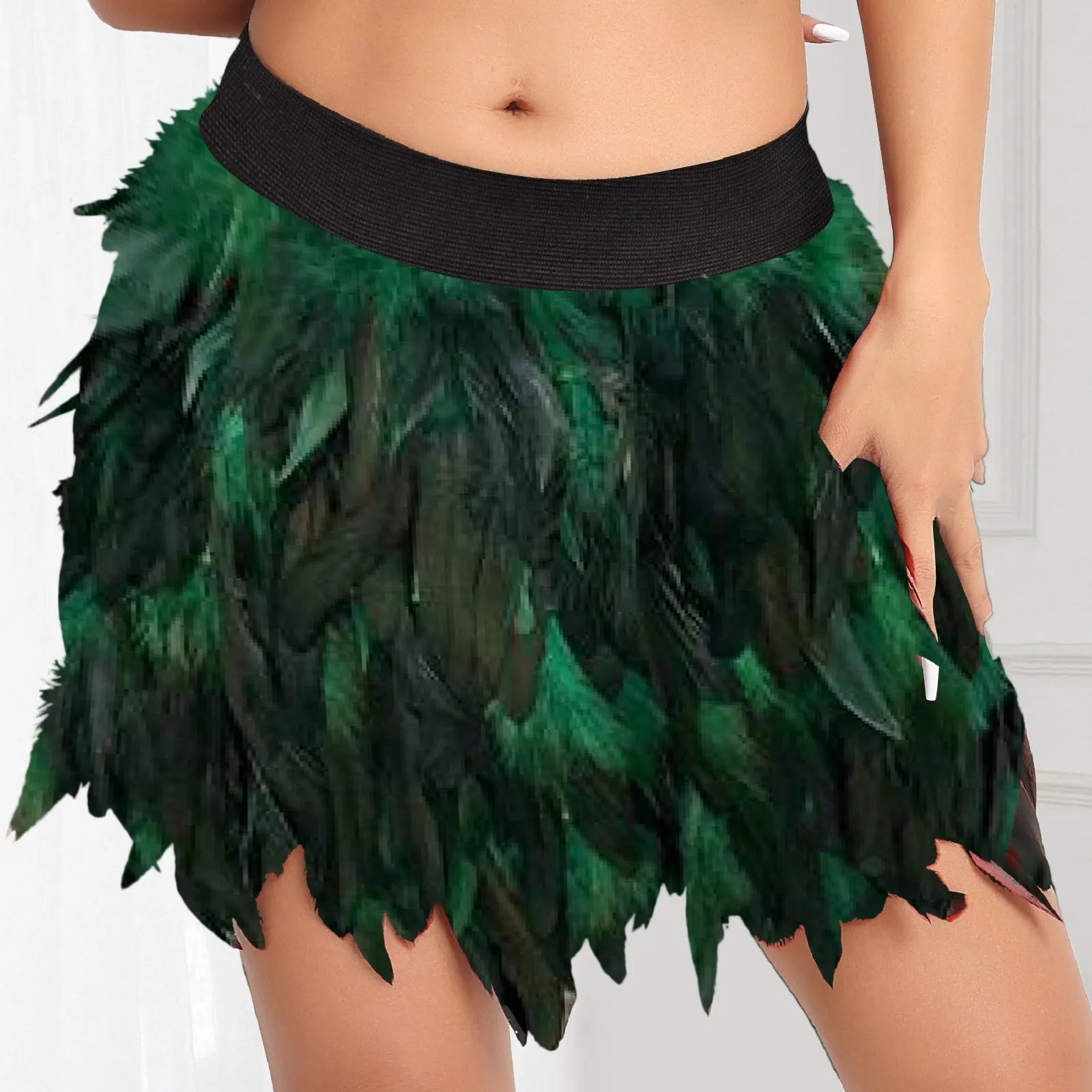 Women Faux Feather Mini Skirt Harajuku Rave Stage Performance Ball Gown Festival Carnival Club Party Dance Skirts Faldas Mujer