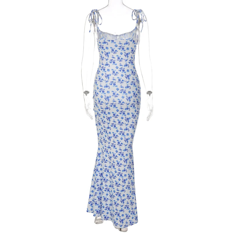 Dulzura Women Floral Print  Sleeveless Bodycon Maxi Dress Outfits Birthday Party Club Clothes