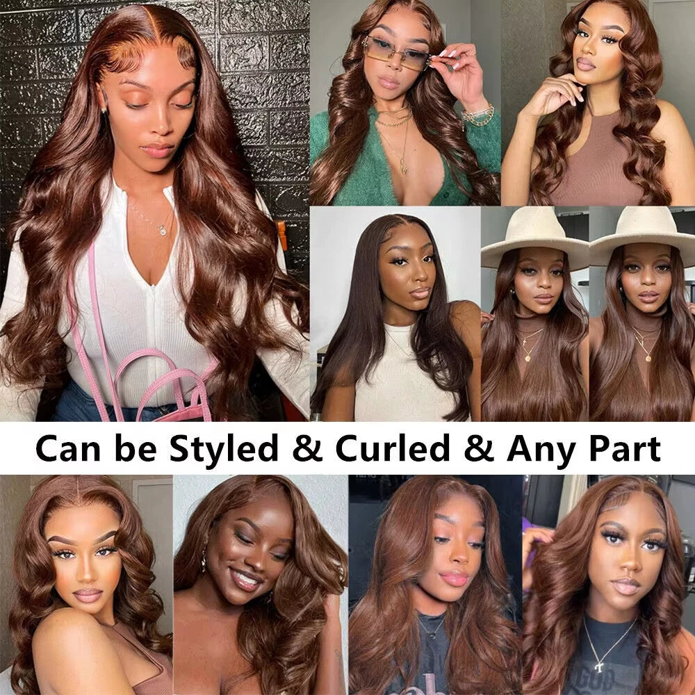 Chocolate Brown Human Hair Wig 200 Density 13X6 Body Wave Lace Front Wigs Human Hair HD Frontal Wigs Pre Plucked Brazilian  Hair