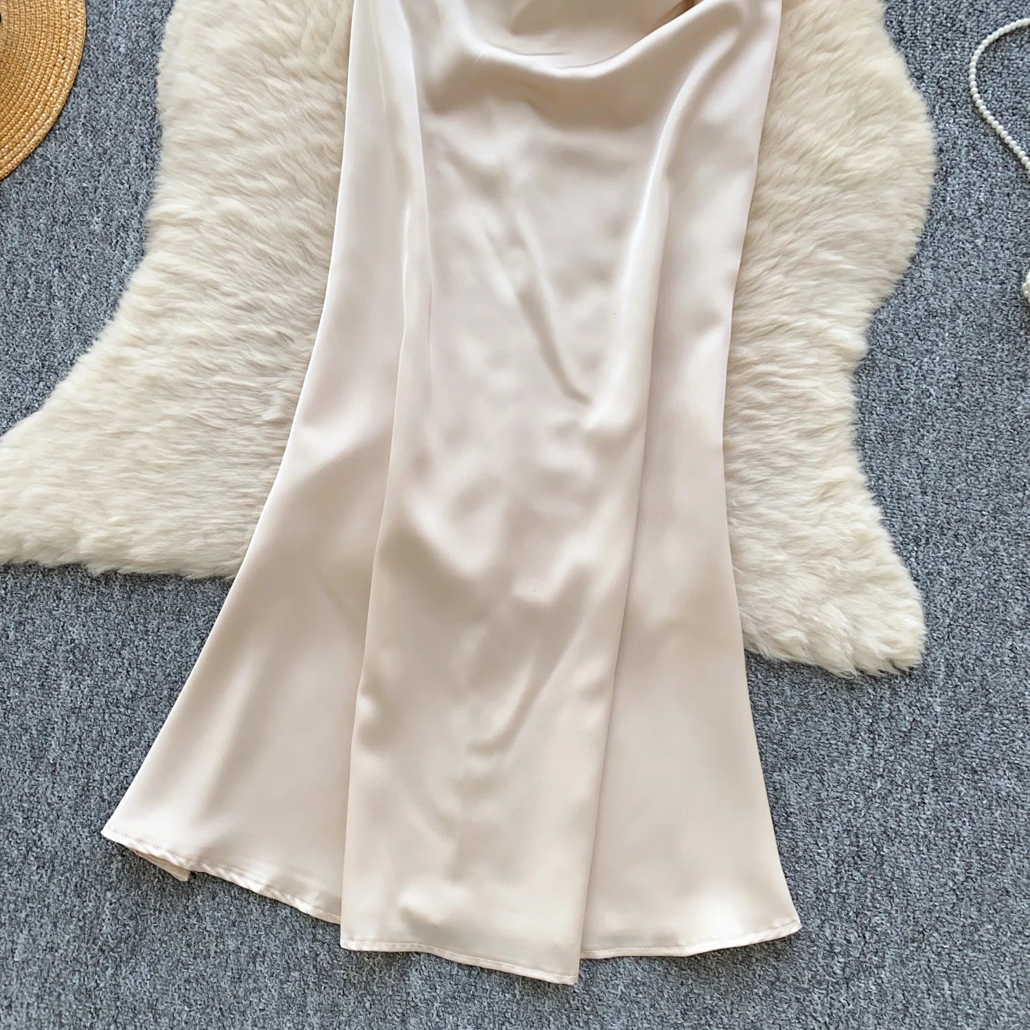 Women Chic satin Spliced mesh slash neck Sexy French Fashion Summer evening dress mermaid dress