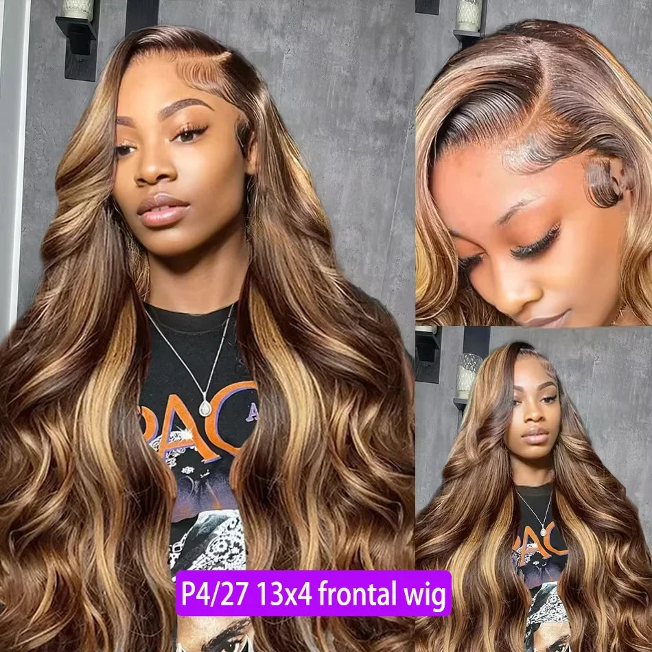 Highlight Ombre Body Wave 220 250 Density 13x4 Lace Front Wig Human Hair 13x6 Honey Blonde P4/27 Colored HD Lace Frontal Wigs