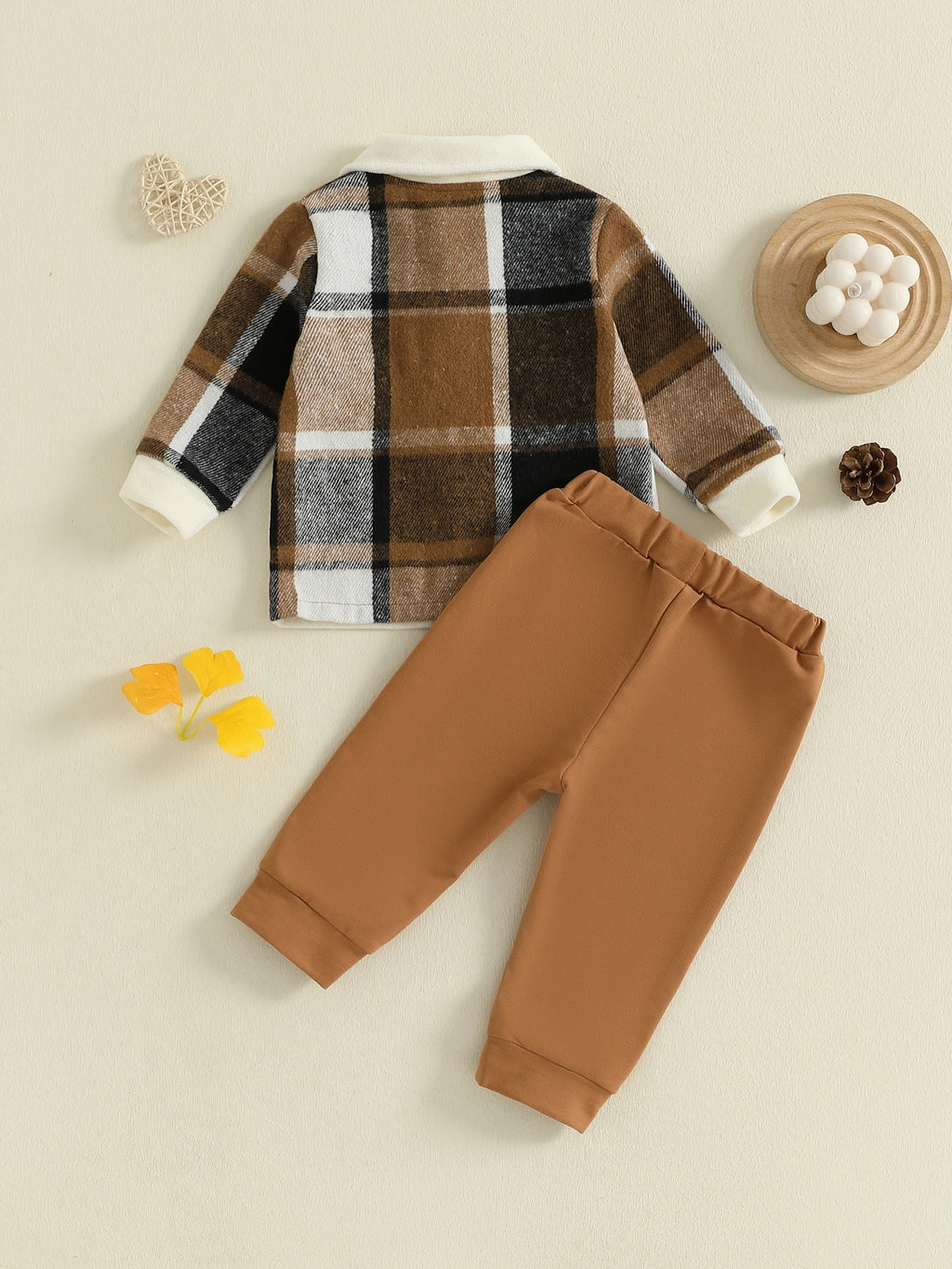 Lioraitiin Toddler Baby Boy Fall Outfit Plaid Button up Long Sleeve Shirt and Elastic Pants 2 Piece Clothes