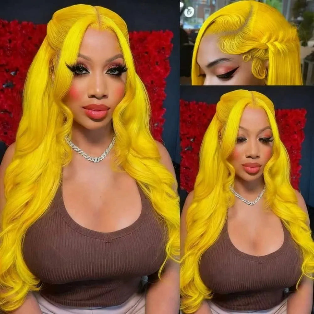 Yellow Body Wave Lace Front Wig Human Hair for Daily 13x4 Hd Lace Front Wig Human Hair 200 Density Lace Front Wig Human Hair