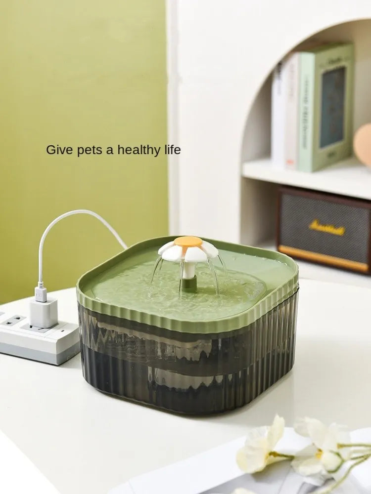 1.5L Cat Water Automatic Quiet Water Wired loop Dispenser Flower USB charge Cat Dogs Pet drinking water with Replacement Filters