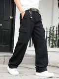 Men's multi pocket denim work pants straight leg denim pants