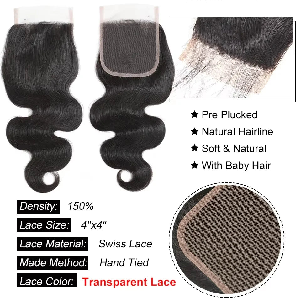 Peruvian Human Hair Bundles With Closure Body Wave Raw 3 4 Bundles With 4x4 5x5 HD Lace Closure Virgin Weave With 13x4 Frontal