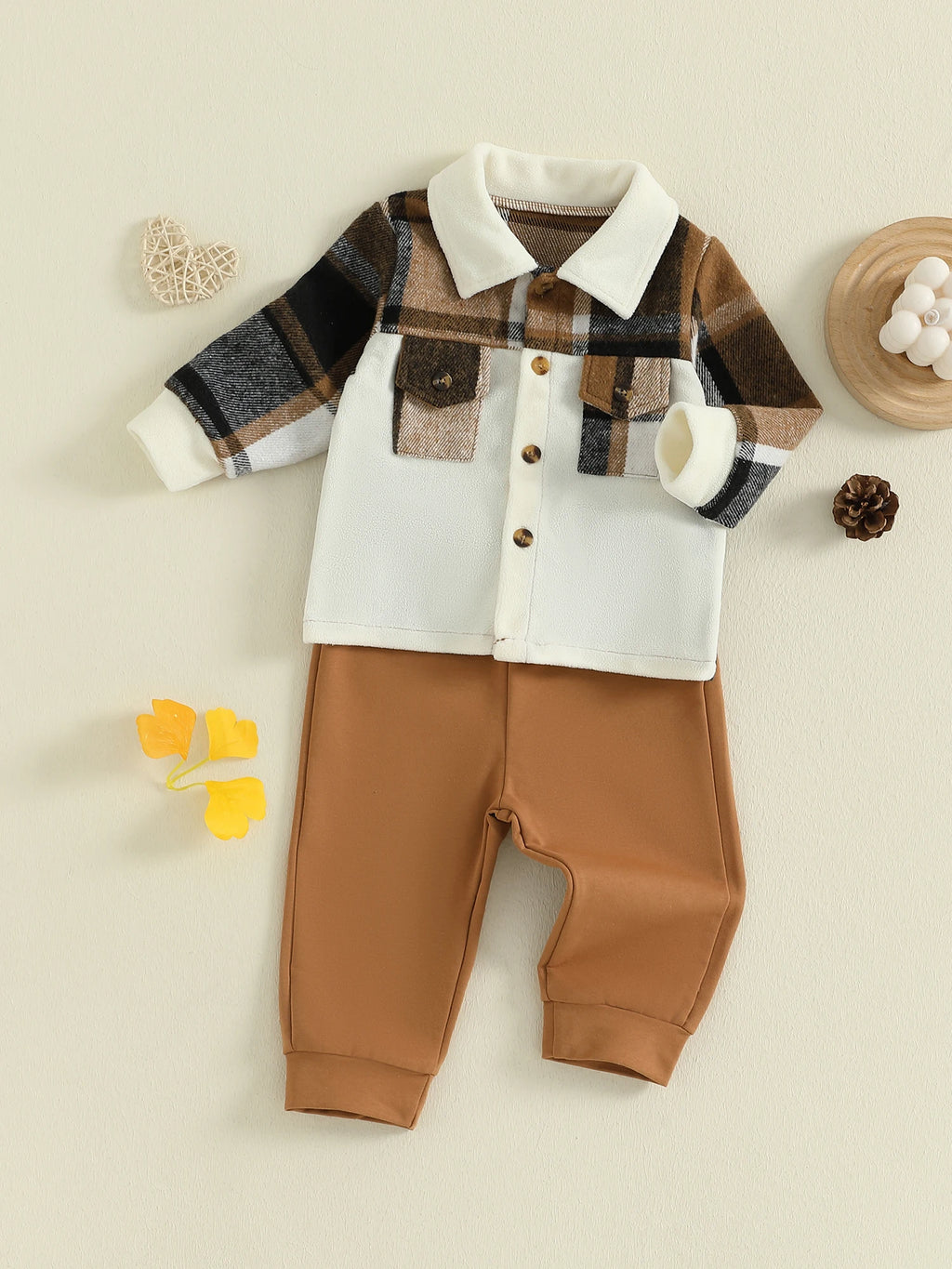 Lioraitiin Toddler Baby Boy Fall Outfit Plaid Button up Long Sleeve Shirt and Elastic Pants 2 Piece Clothes