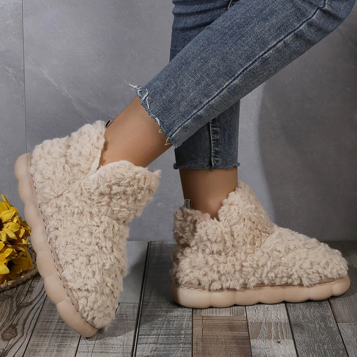 2025 Warm Solid Color Slipper Boots Casual Slip On Plush Lined Shoes Comfortable Indoor Home Slippers Home Bedroom Floor Slipper