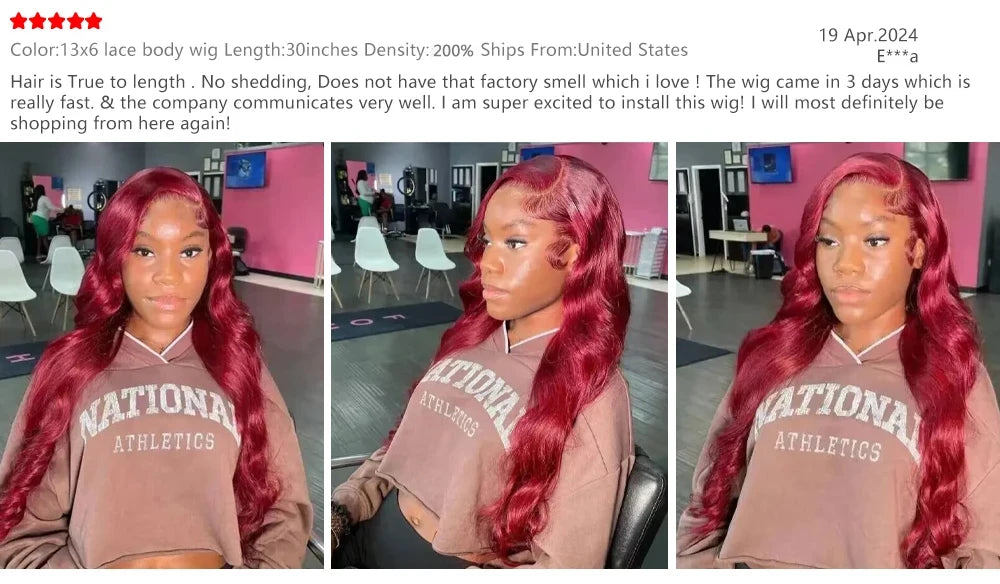 200% Colored 99j Wine Red Human Hair Wig Brazilian 40 Inch Burgundy 13x6 HD Lace Frontal Wig Body Wave 100% Remy Human Hair Wigs