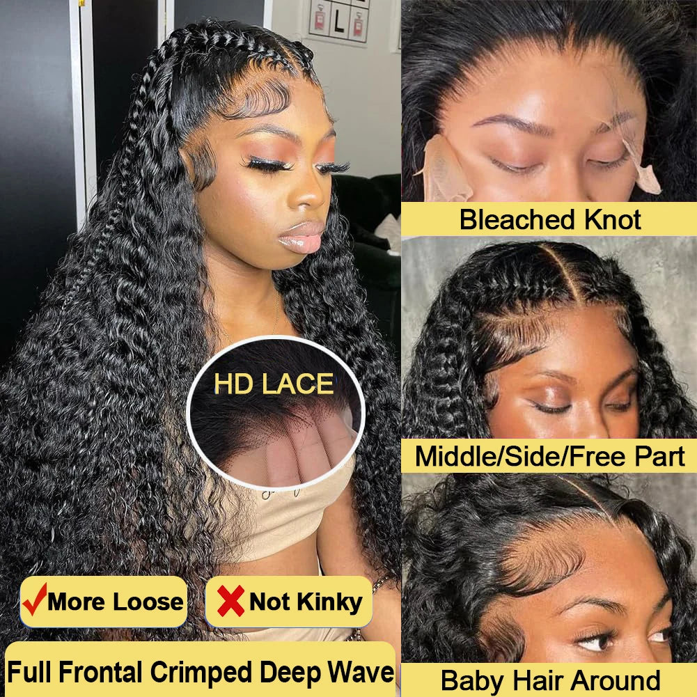 40 Inch Deep Wave 13x6 Hd Lace Frontal Human Hair Wigs 250 Density Brazilian Curly Water Pre Cut Lace Glueless Wig Ready To Wear