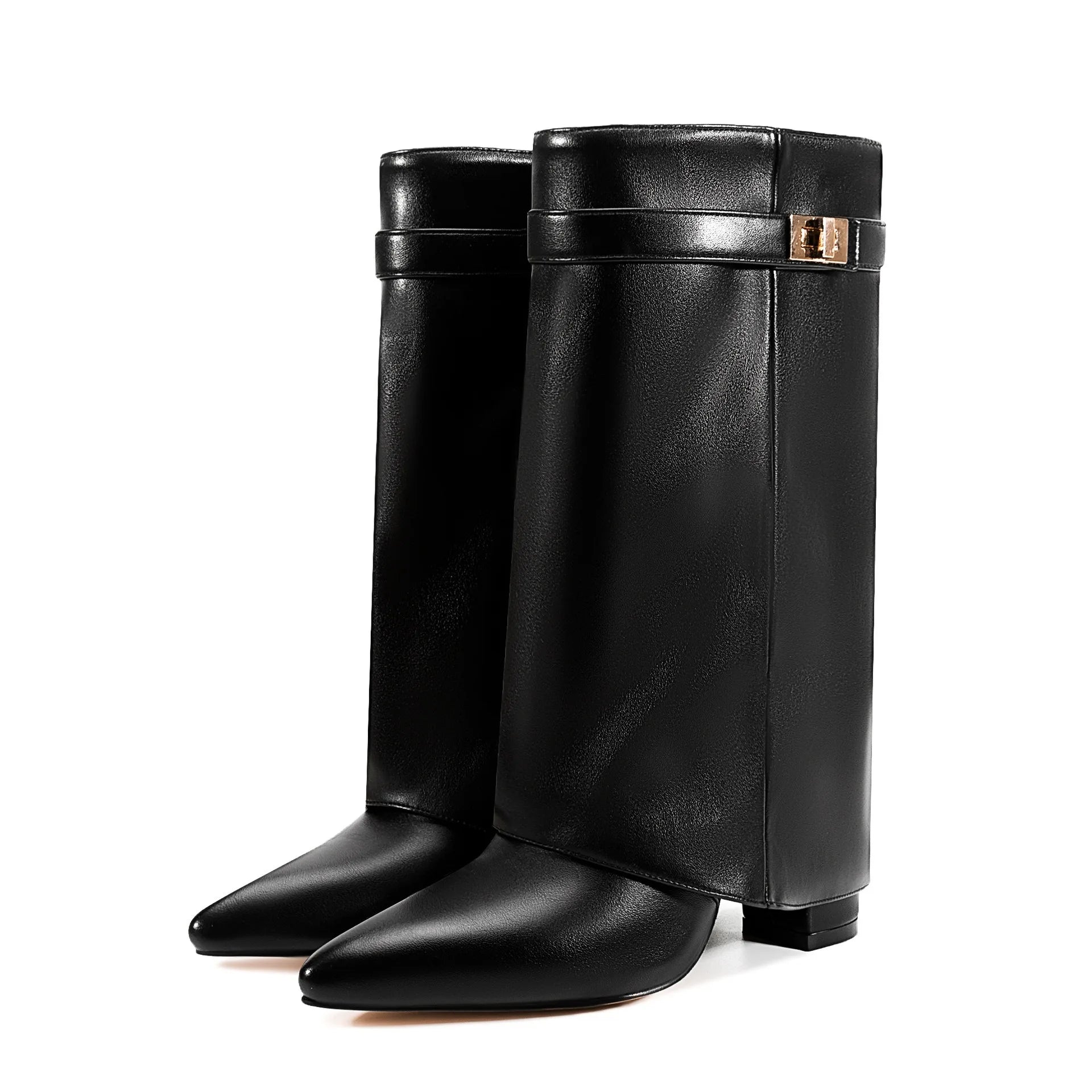 Ladies' Autumn and Winter New Pointed Knee High Women's Boots, Thick High-heeled Long Pants Boots, Fashionable Mid Rise Boots