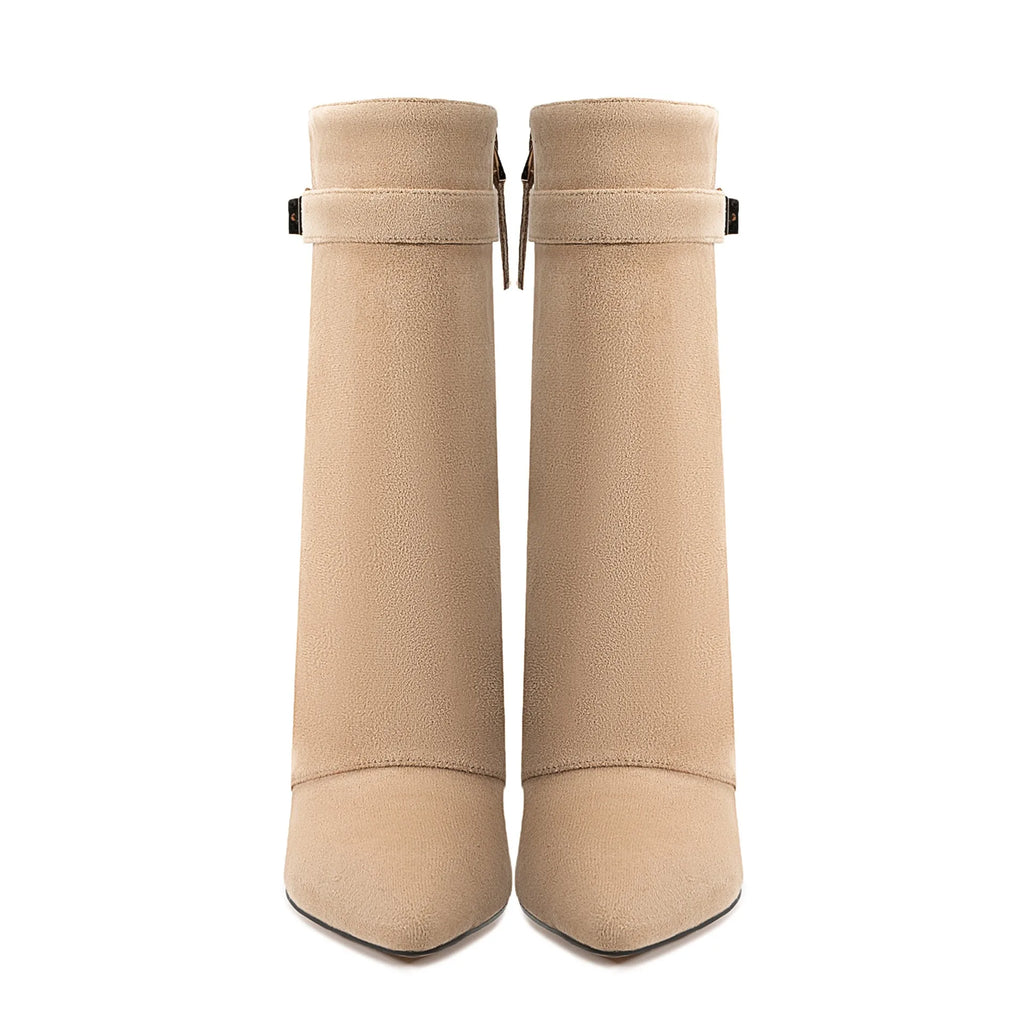 Ladies' Autumn and Winter New Pointed Knee High Women's Boots, Thick High-heeled Long Pants Boots, Fashionable Mid Rise Boots