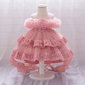 Girls Sparkly Sequin Princess Dress with Tulle Skirt and High-Low Hemline Perfect for Birthday Parties and Weddings