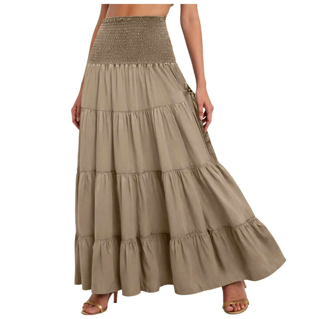 Boho Fairy Skirts Women Tiered Convertible Bustier Dress with Pockets Vintage Hippie Gypsy A-Line Maxi Skirt Versatile Sarong
