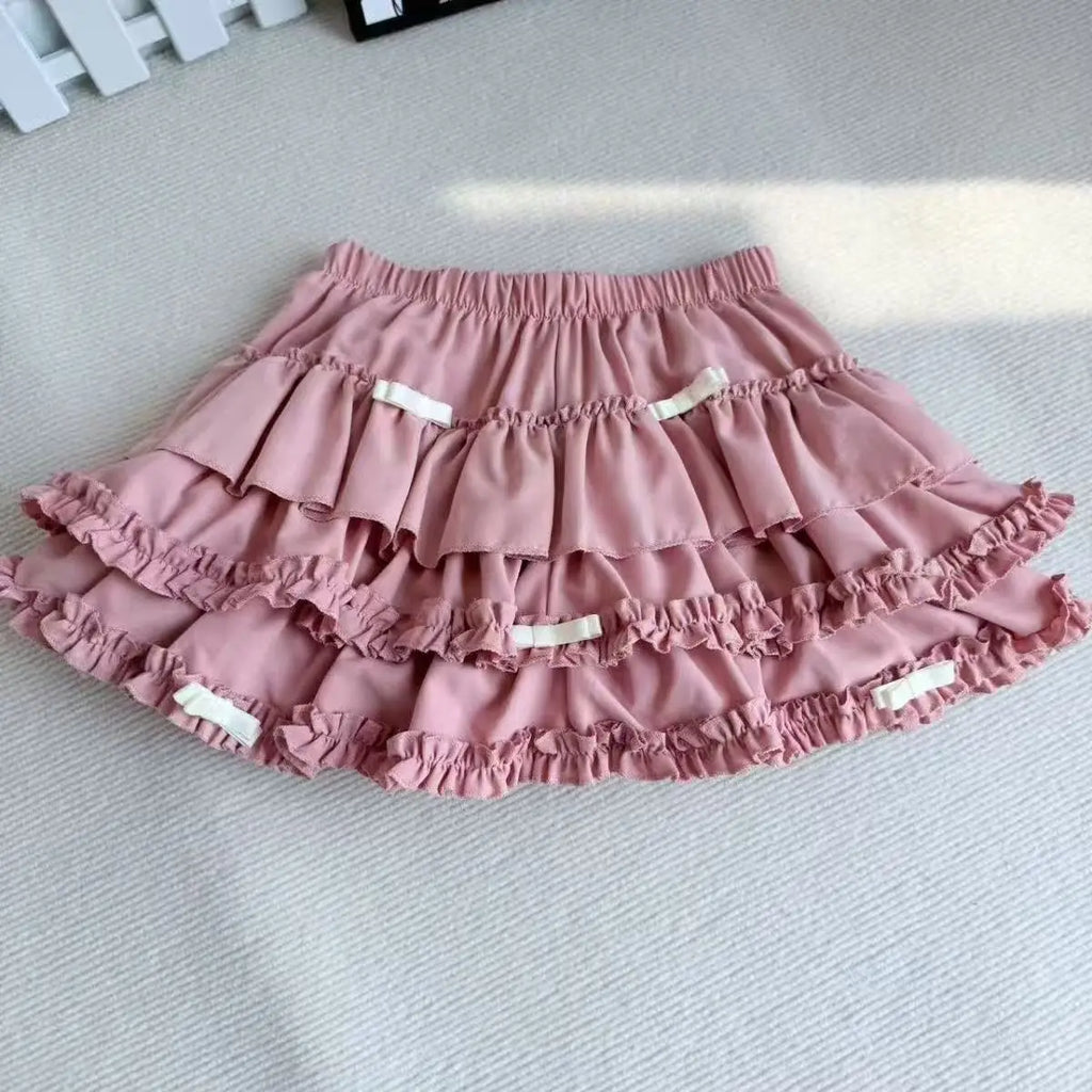 2026 Summer New Versatile Women's Clothing Blue Bow Lace Cake Tutu Mini Skirt Kawaii Pink Sweet Cute Thin A-line Skirts Ladies