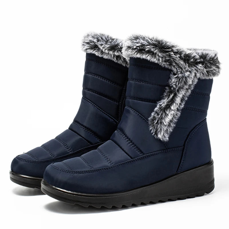 Faux Fur Waterproof Snow Boots Women 2024 Trend Non Slip Winter Ankle Boots Woman Warm Thicken Plush Couples Cotton Padded Shoes