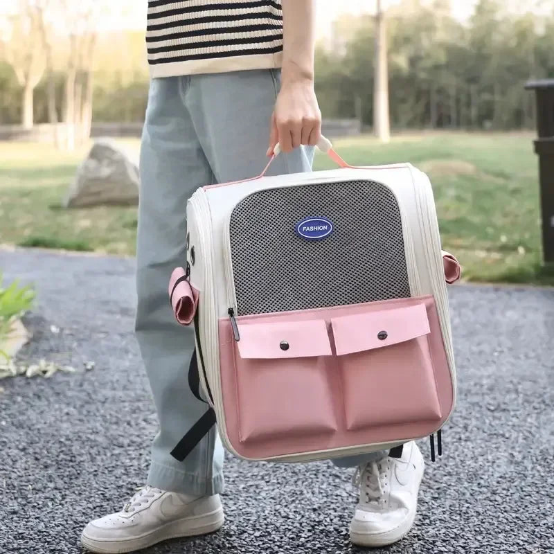 Ventilation Large Capacity Cat Carrier Backpack Adjustable Strap Pet Carrying Bag Foldable Cat Backpack for Outdoor Travel
