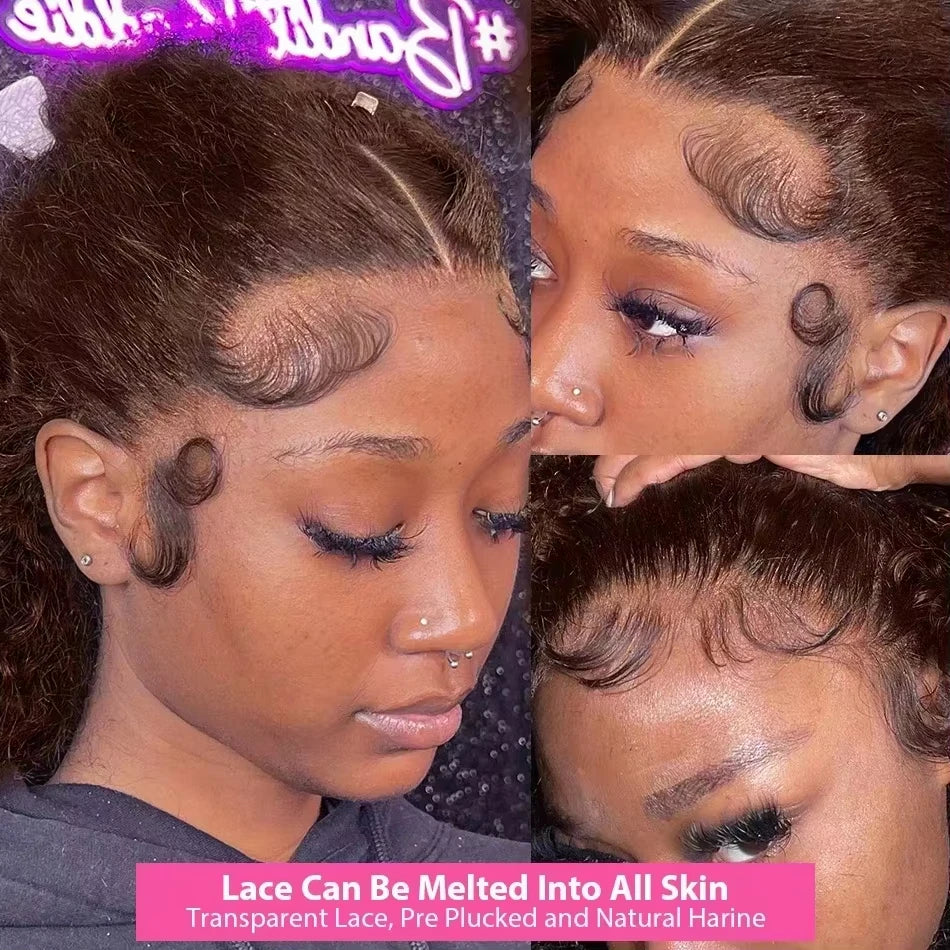 36 Inch Chocolate Brown Deep Wave Lace Front Human Hair Wig 13x4 Hd Lace Frontal Wig For Women 13x6 Water Curly Wigs 250 Density