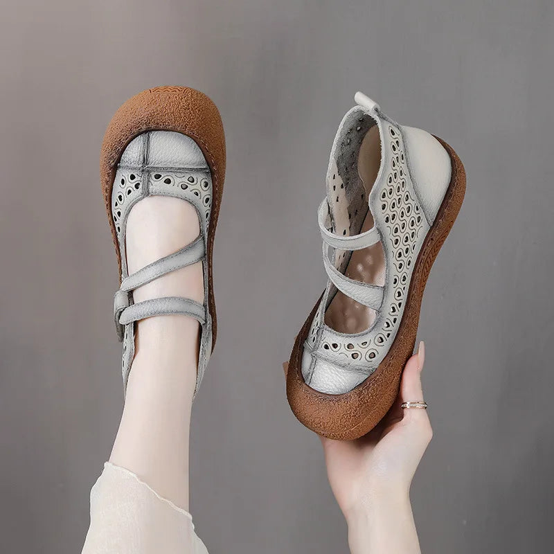 GKTINOO 2026 Summer Retro Handmade Women's Shoes Genuine Leather Soft Bottom Mom Sandals Cowhide Hollow Out Casual Sandal Boots