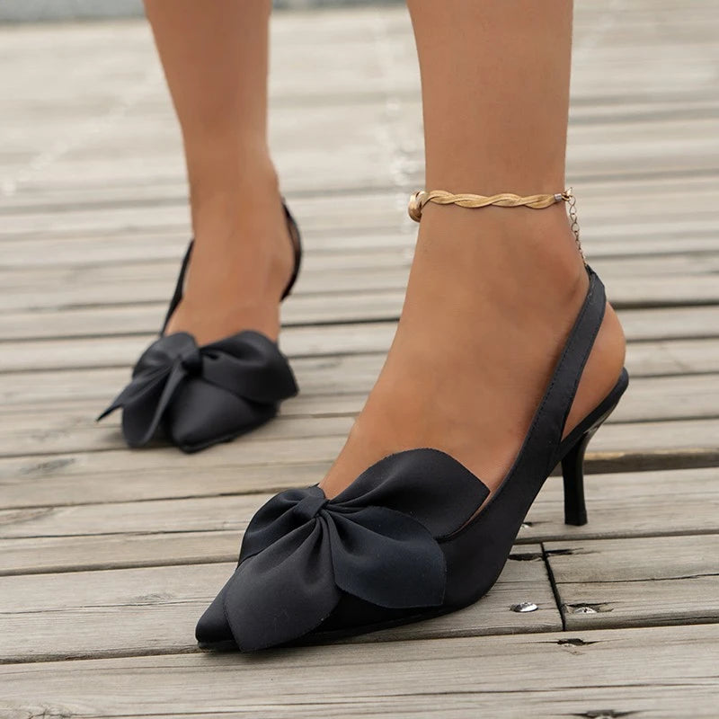 Sandals Summer Women Luxury Brand High Heels Sandalias Sexy Pointed Toe Slip on Bow Casual Shoes Office High Heels Women Sandals