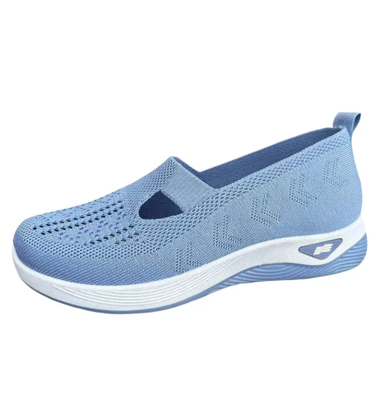 Women's shoes, women's casual shoes, solid color breathable sports shoes, soft-soled lightweight walking shoes, low-top knitted