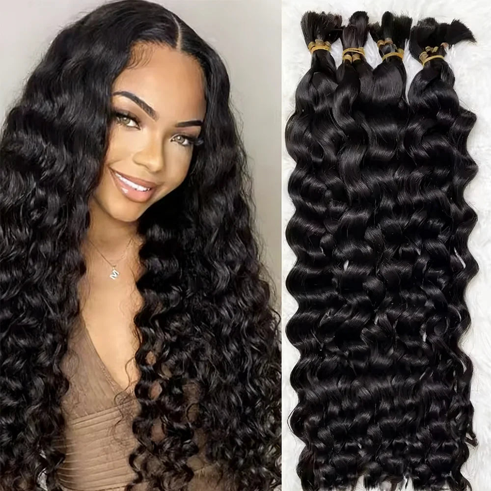 Boho Braids Human Hair Boho Hair for Braiding Knotless Deep Wave Human Hair Bulk Hair for Braiding For Women Choice