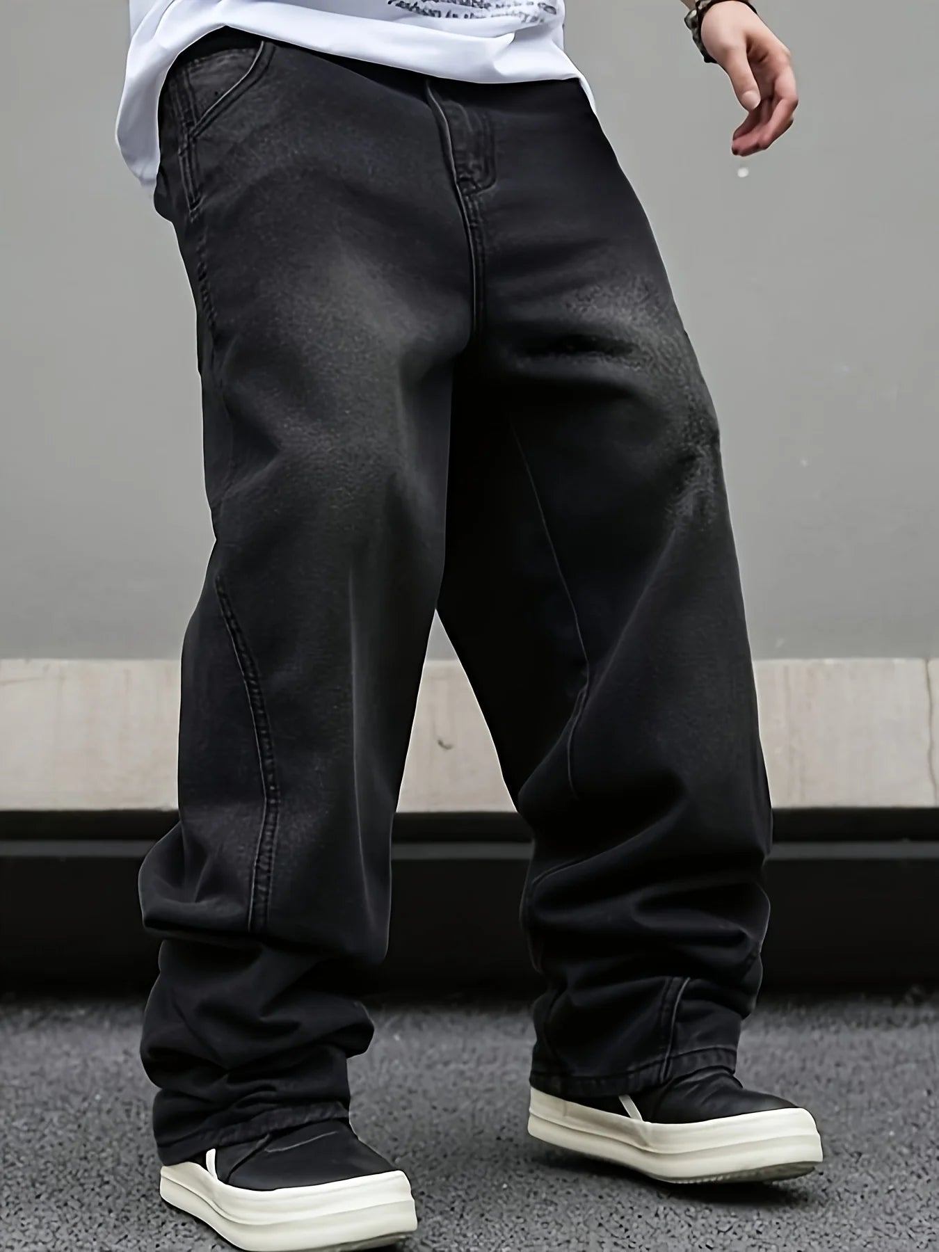 High street American Vibe pleated design micro flared jeans men's loose straight leg hanging wide leg pants men