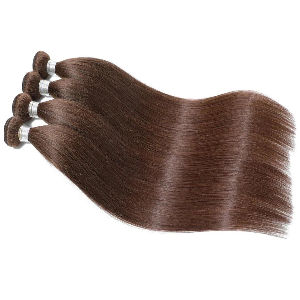 Straight #4 Chocolate Brown Raw Virgin Human Hair Weave Bundles 1/3/4Pcs Indian Bone Straight Extension For Women Sale Clearance