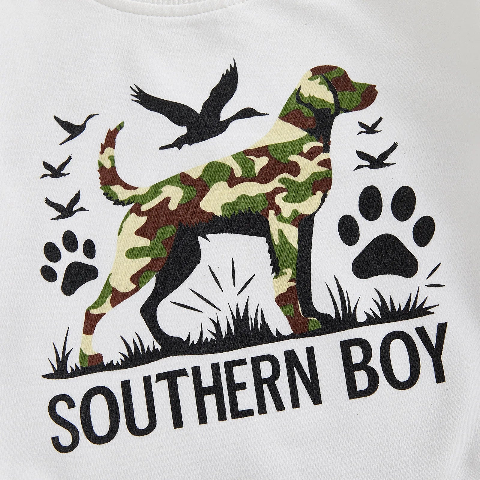2025-05-05 Lioraitiin Newborn Baby Boy Romper Long Sleeve Round Neck Camo Dog Print Bodysuit Fall Playsuit