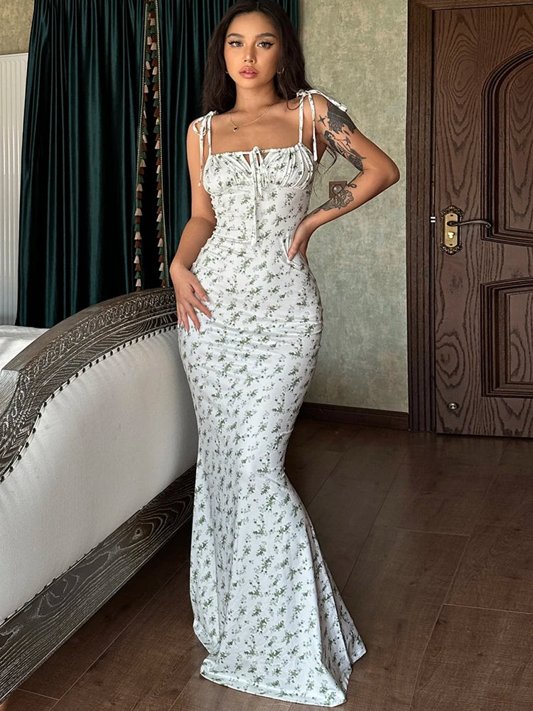 Dulzura Women Floral Print  Sleeveless Bodycon Maxi Dress Outfits Birthday Party Club Clothes