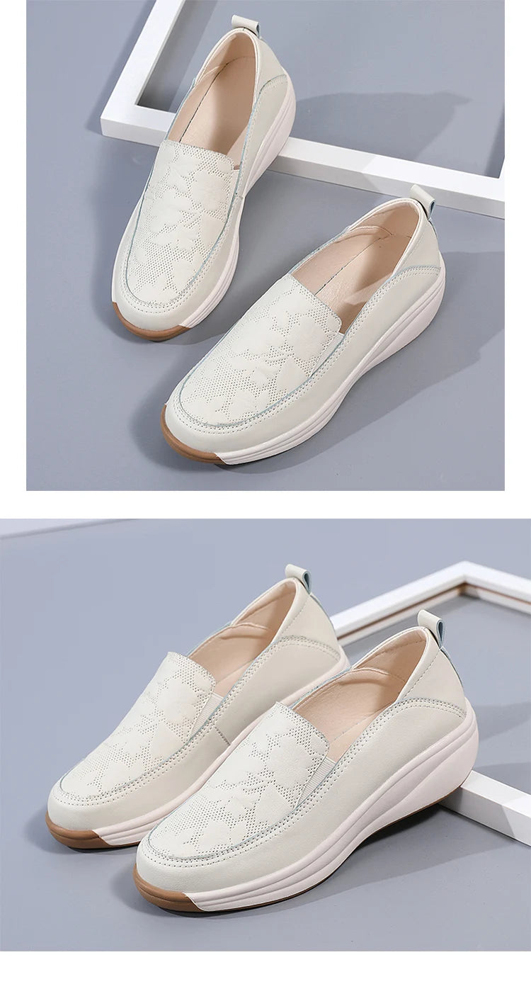 New women's 43 casual shoes, 100% genuine leather breathable and fashionable leather shoes for walking