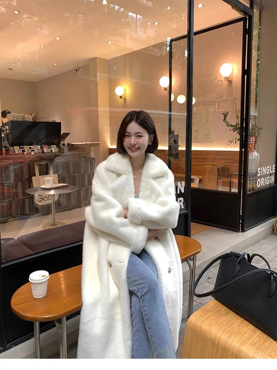 Women Winter Warm Thicken Long Fur Coat 2025 New Women Imitation Rabbit Fur Temperament Fur Coat Double-Breasted Fur Jacket