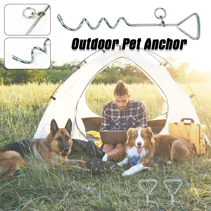 Outdoor Camping Dog Stake Pet Leash Pet Dog Tie Stake Reusable Spiral Ground Pegs Metal Stakes For Large Dogs Leash Single Spike
