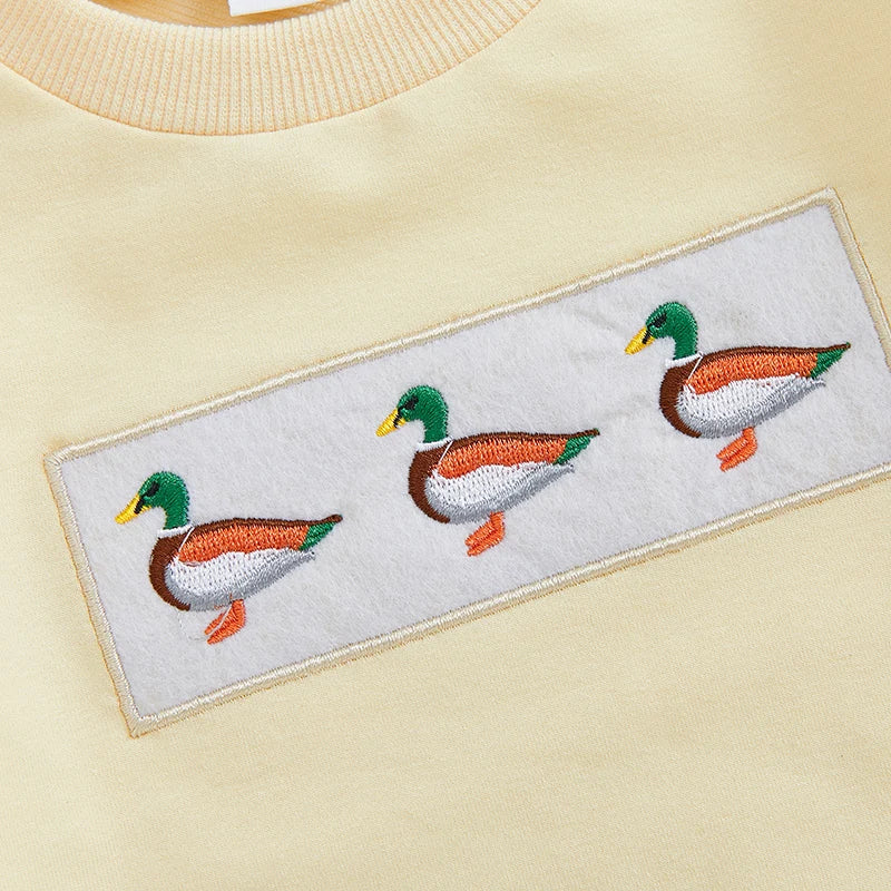 2024-09-13 Lioraitiin Toddler Baby Boy Girl Duck Clothes Long Sleeve Sweatshirt Plaid Elastic Waist Long Pants Outfit