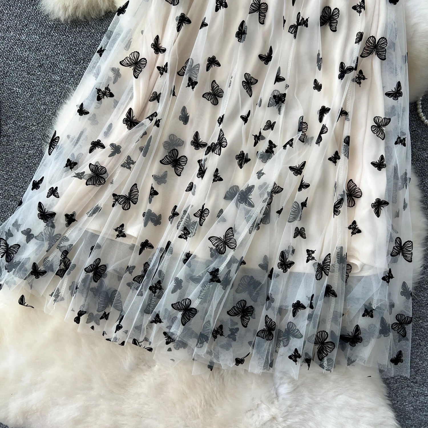 SINGREINY 2024 High Qulaity Embroidery Long Skirt Ladies Elastic Waist Butterfly Print Streetwear A Line Loose Mesh Party Skirt