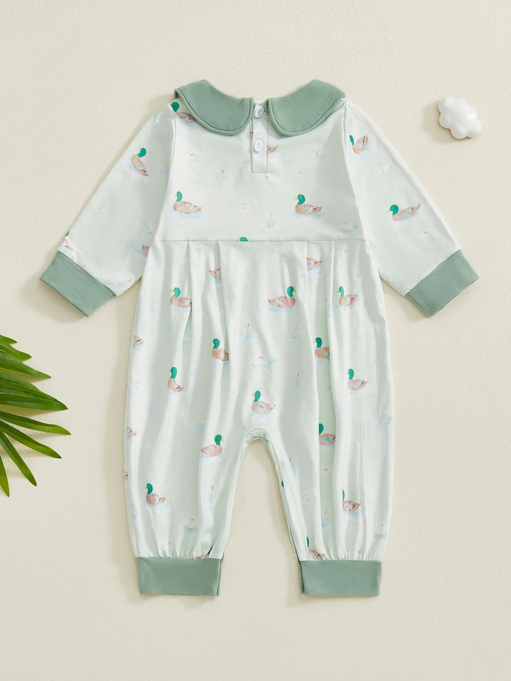 Adorable Infant Girls Autumn Playsuit with Cute Duck Pattern Peter Pan Collar and Cozy Long Sleeves for a Stylish Look