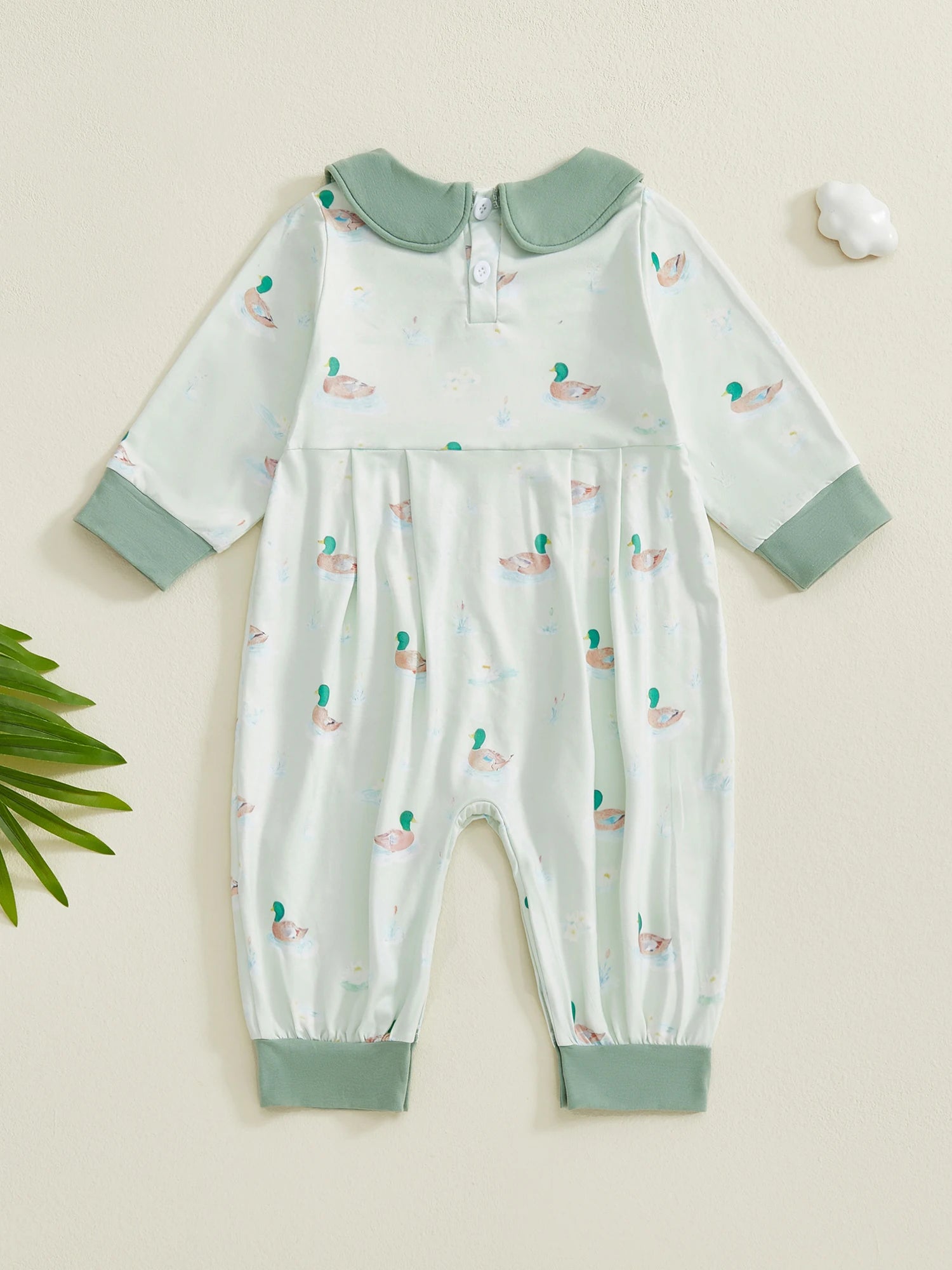 Adorable Infant Girls Autumn Playsuit with Cute Duck Pattern Peter Pan Collar and Cozy Long Sleeves for a Stylish Look
