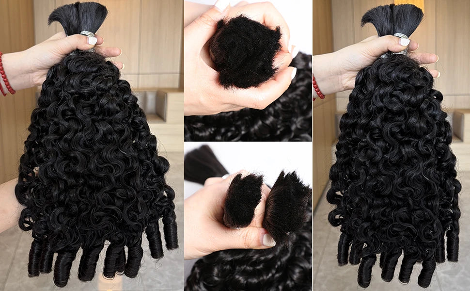 Lemoda Burmese Curly Bulk Human Hair Extension With Spail Ends Boho Braiding No Weft Bundles Virgin Hair 15A 1/2/3/4 PCS 12-32in