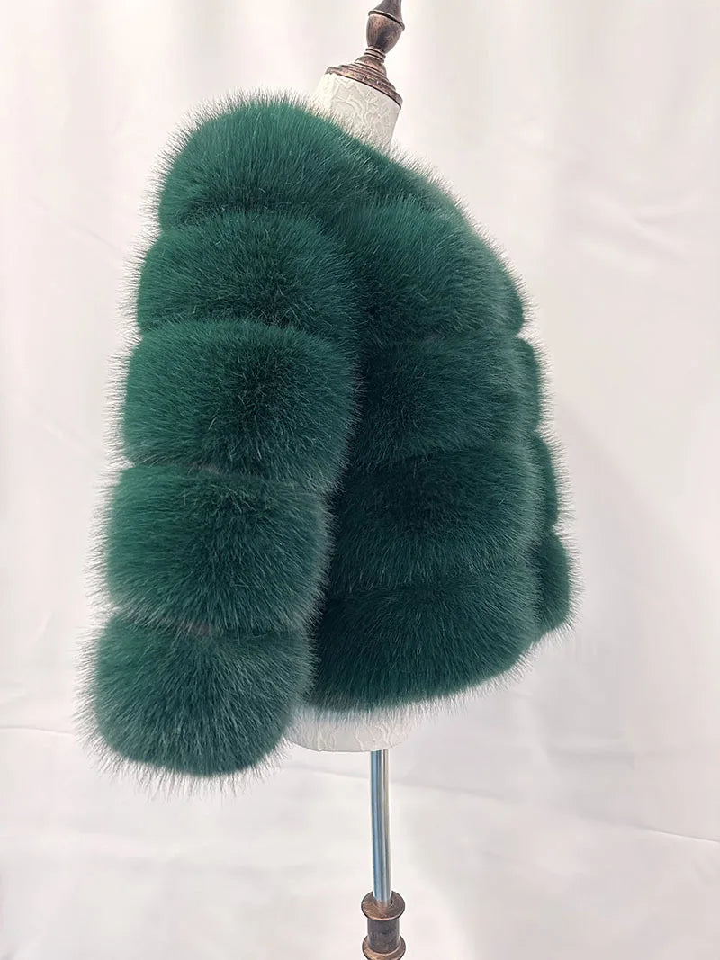 Women Faux Fox Fur Coats Zipper Short Coat Jackets Elegant Thick Warm Solid Jacket Lady Furry Outerwear Elegant Splice Winter