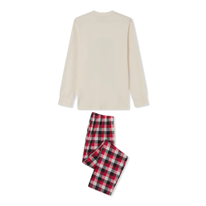 Christmas Family Matching Pajamas Set Long Sleeve Letter Print Tops and Plaid Pants Sleepwear Outfits for Adults and Kids