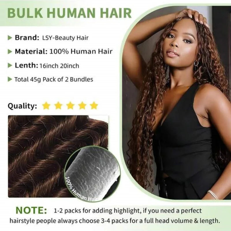 2 Bundles Human Hair Bulk For Braiding Colored Chocolate Brown Human Hair Extensions 110g Per Pack Curly Boho Hair For Braidings