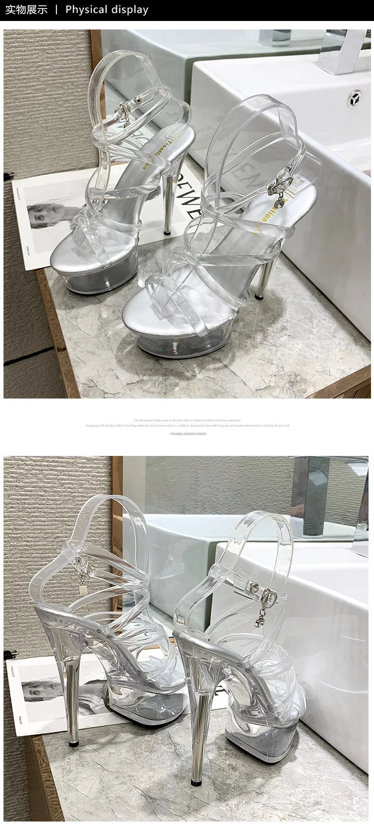 Girls Shoe for Party Club Stripper Heels Women Shoes 2024 Platforms High Heels Sandals Clear Sexy Pole Dance 15cm High Plus Size