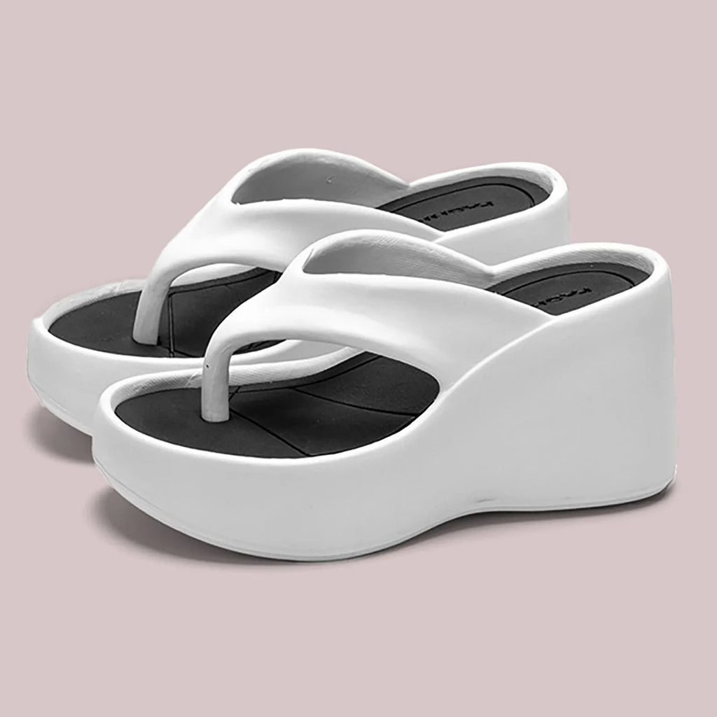 High Heeled Slippers For Women Thick Soled Flip Flops Summer Fashion Women Slipper Wedges Platform Slip-On White Female Footwear