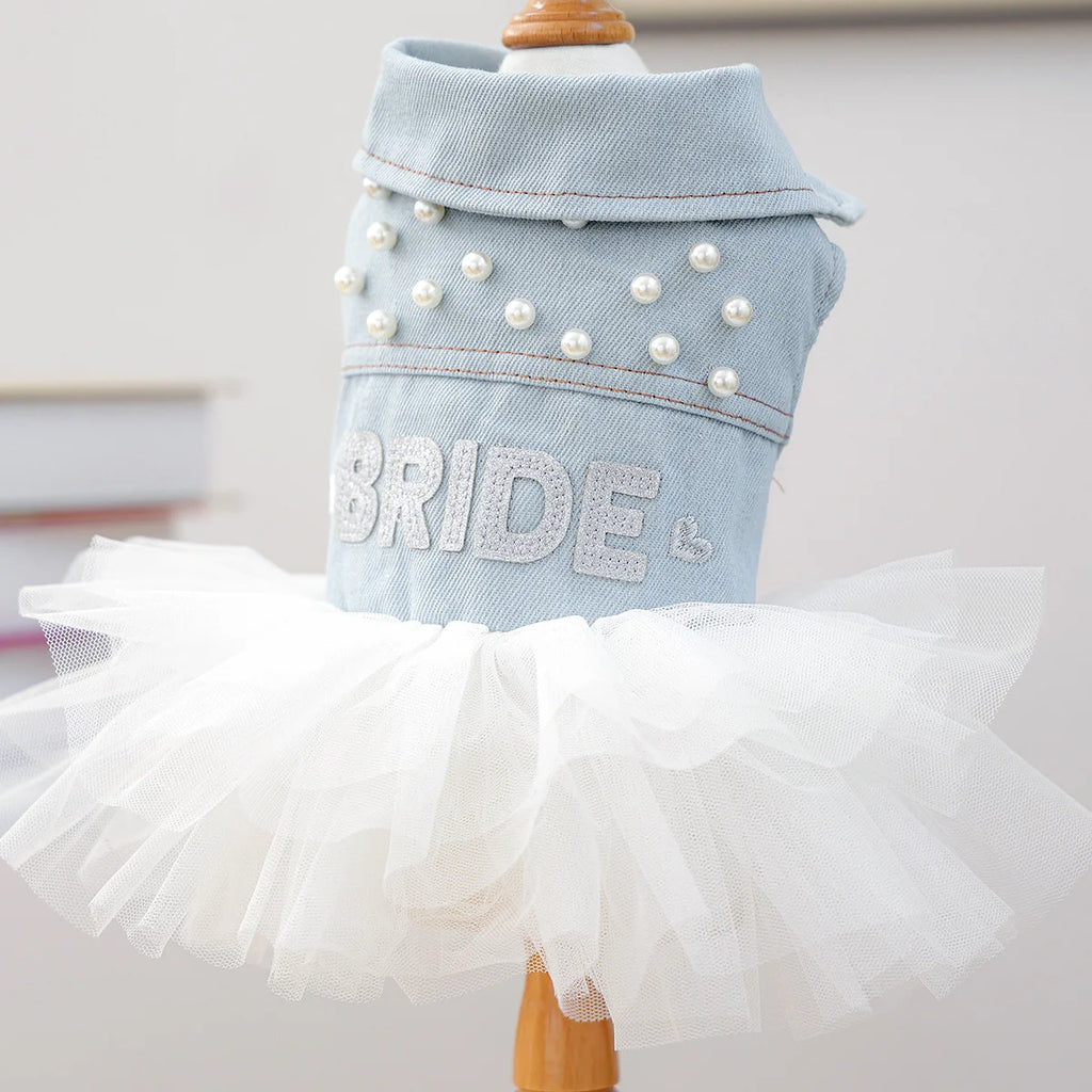 Bride Apparel For Dogs Autumn Denim Coat With Tutu Skirt Pet Dresses For Small Puppy Animal Cat Dachshund Suit Chihuahua Clothes