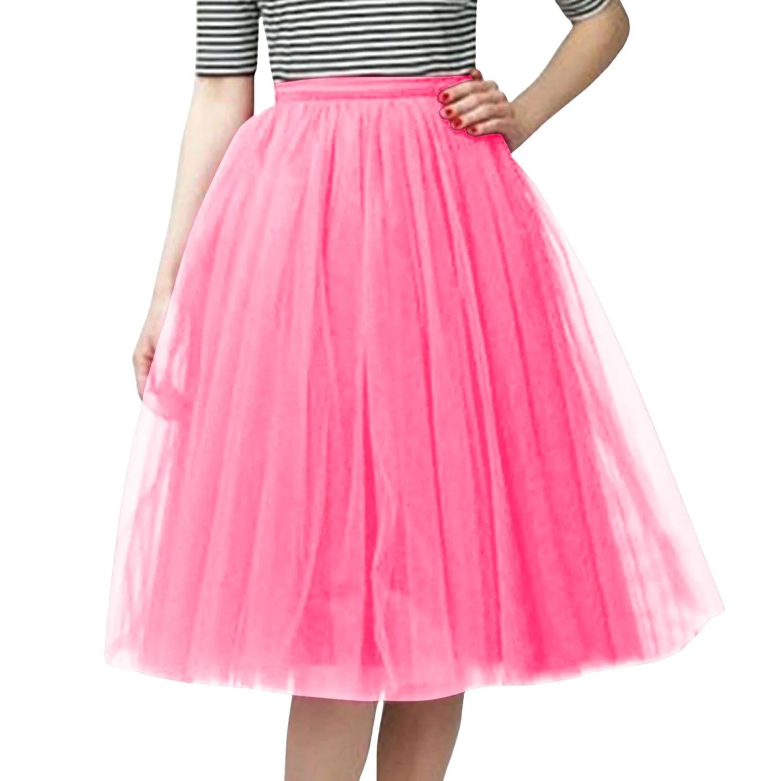 Womens Tiered Tutu A-Line Midi Skirts Elegant Puffy Underskirt Dance Party High Waist Tulle Skirt Lolita Petticoat Faldas Mujer