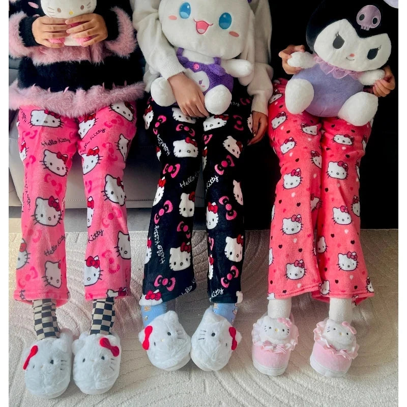 Y2K Hello Kitty pajamas anime women's pajamas cartoon couple walking home pajamas trousers casual homewear
