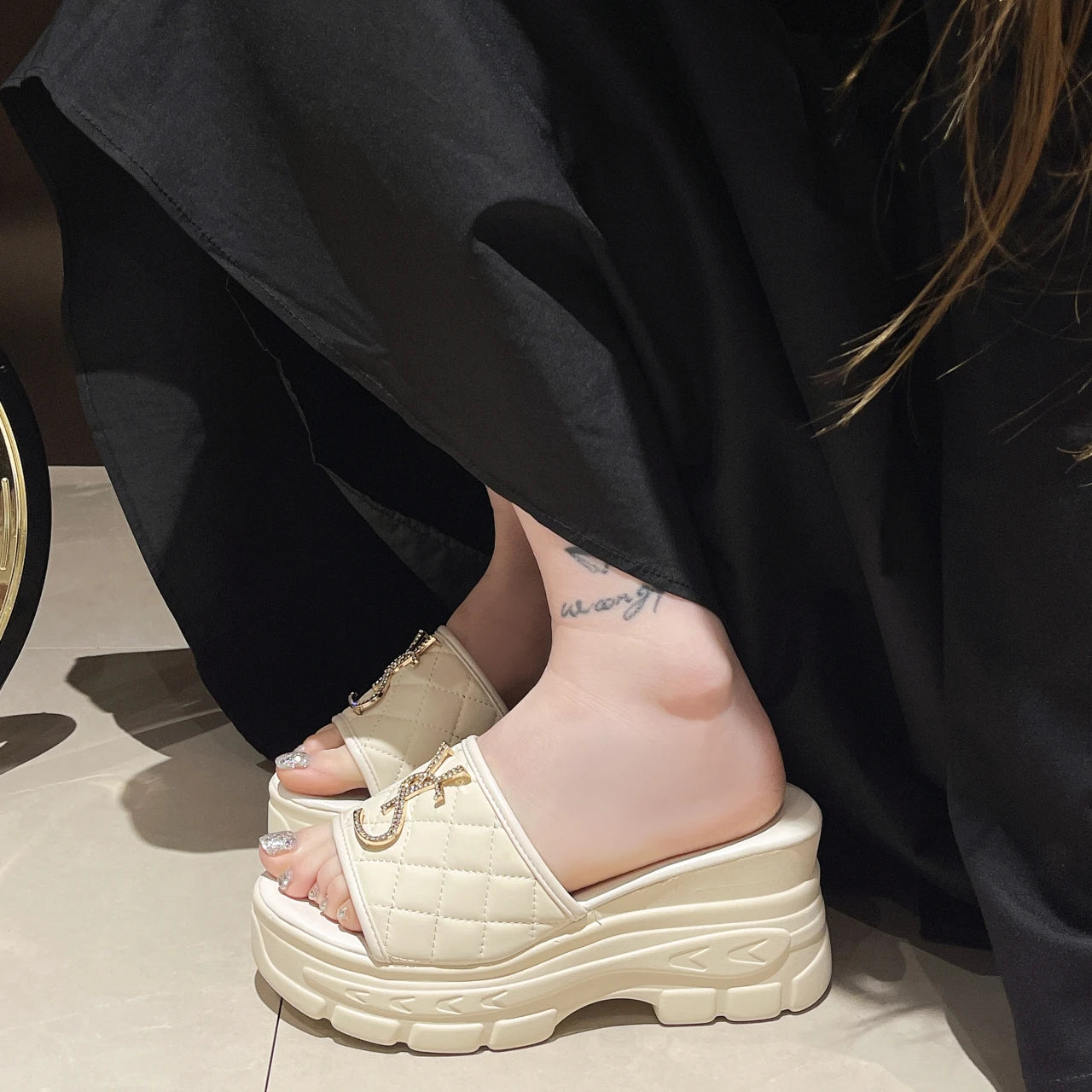 Women Sandals Summer Platform Letters Fashion Sandals Casual Comfortable Slipper Women Lightweight Non-slip Outside Slides Women