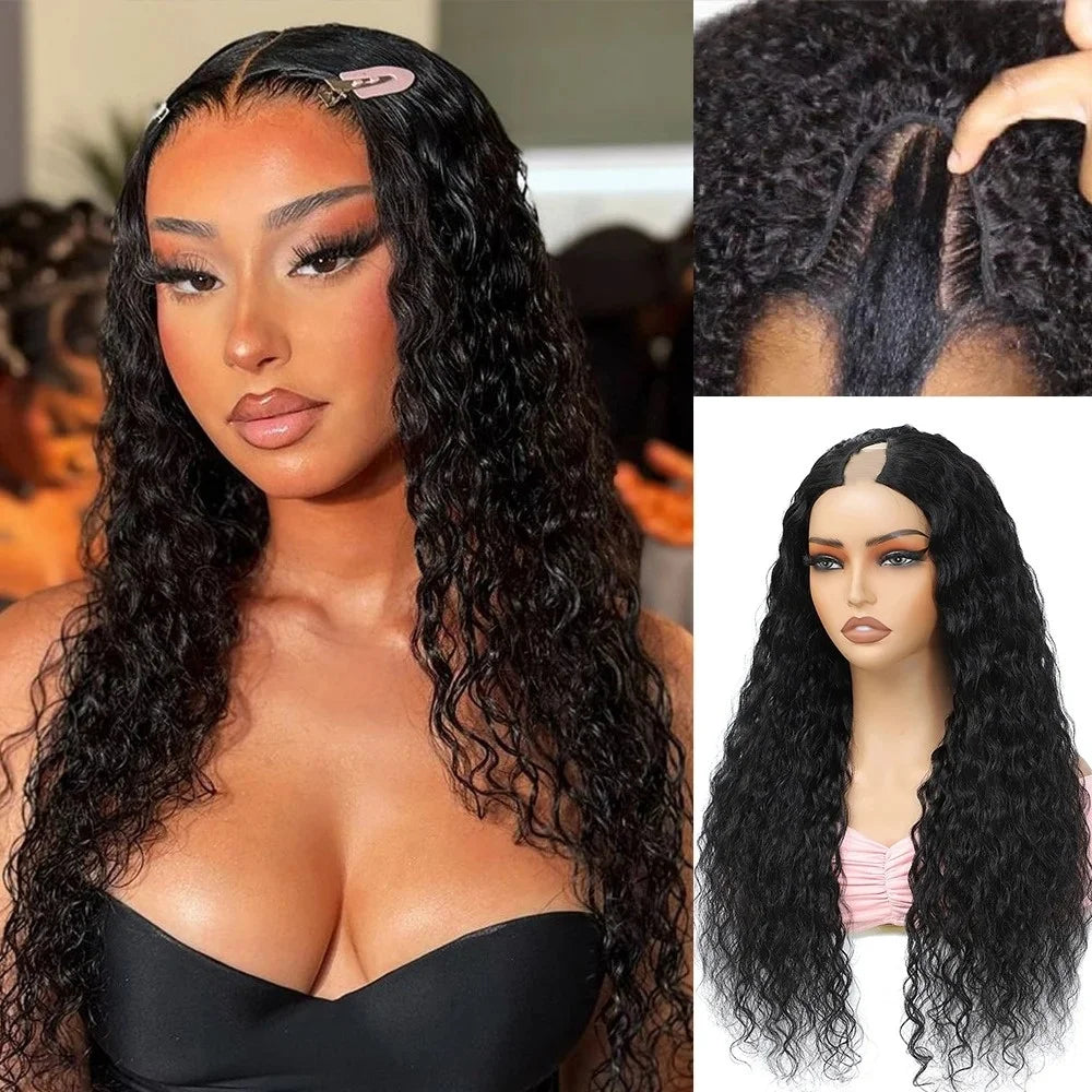 250% Half Wigs Human Hair Afro Kinky Curly Headband Wig Upgrade 3 IN 1 Half Wig With Drawstring Seamless Clip Ins Flip Over