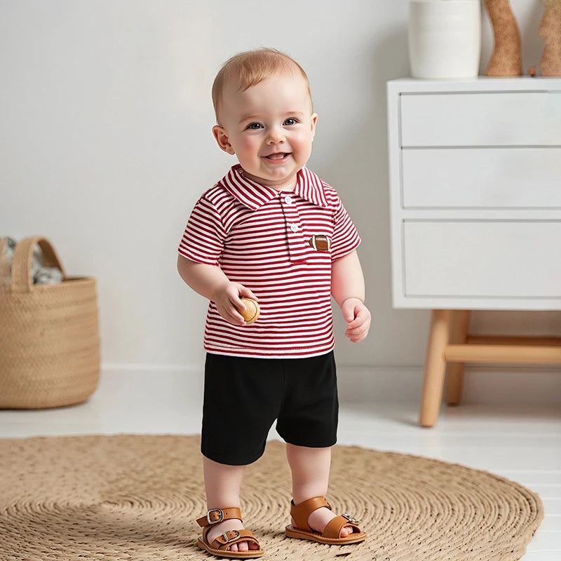 2025-01-16 Lioraitiin Toddler Baby Boy Summer Clothes Short Sleeve Football Embroidery T-Shirt + Shorts Set 2Pcs Outfits