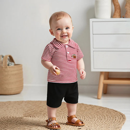 2025-01-16 Lioraitiin Toddler Baby Boy Summer Clothes Short Sleeve Football Embroidery T-Shirt + Shorts Set 2Pcs Outfits